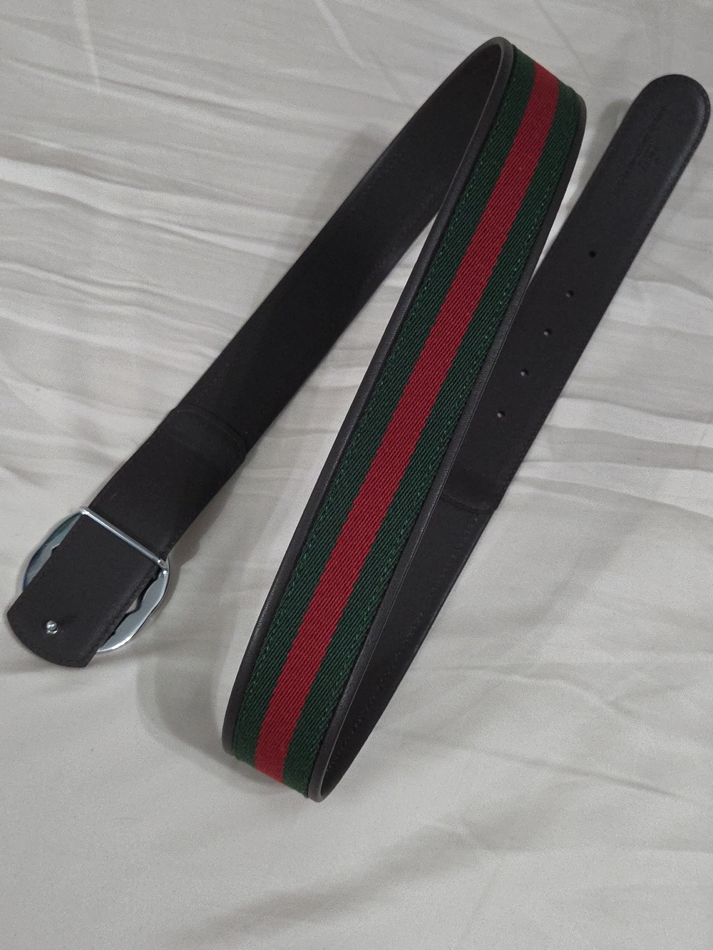 Gucci Green Red Reversible Belt with Silver Double G Buckle - Picture 15 of 16